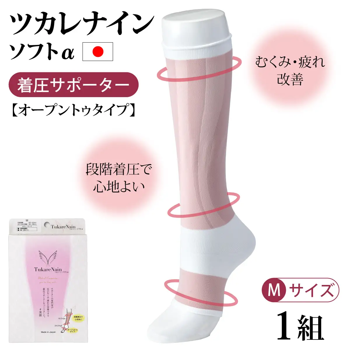 ツカレナイン　ソフトα　着圧サポーター【オープントゥタイプ】（Ｍ）　１ペア