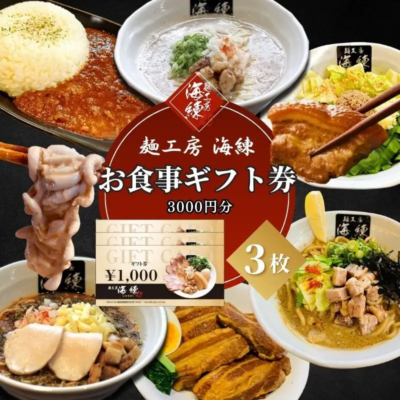 【麺工房 海練】お食事ギフト券３枚 お食事券 チケット 