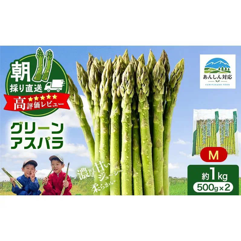 グリーンアスパラ 原農園 朝採り 北海道産 グリーンアスパラ【1kg Mサイズ】【先行予約】