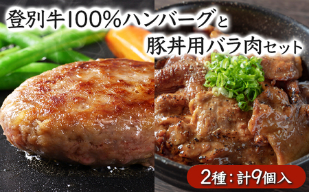登別牛100％使用ハンバーグとのぼりべつ豚の豚丼セット