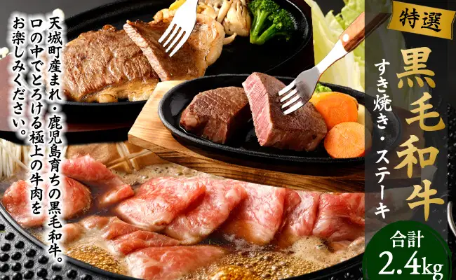 特選 黒毛和牛 すき焼き＆ステーキセット 計2.4kg（すき焼き用500g×3・ヒレステーキ150g×2・ロースステーキ200g×3）国産 牛肉 Z-3