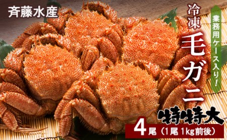業務用ケース入り！冷凍毛がに 特特大サイズ 4尾（1尾1kg前後） AM152