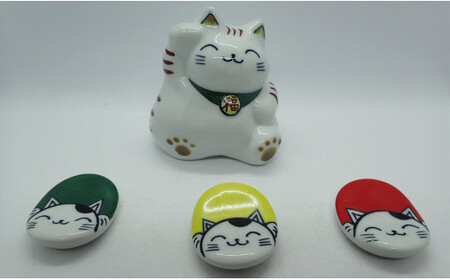 招き猫and箸置き３個セット 【やきもの工房こすず】 はしおき 置物 飾り bw007