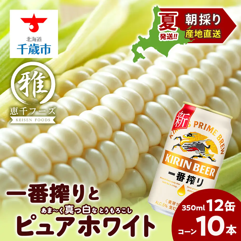 2026年夏発送 キリン一番搾り 350ｍl 12缶＆白いとうもろこしピュアホワイト10本
