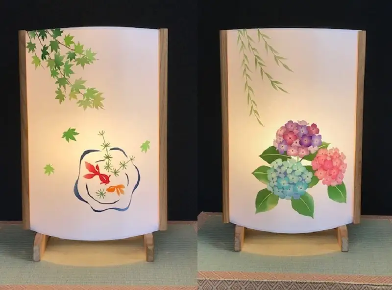 着物生地で作ったおしゃれな行灯（あんどん） 金魚と紫陽花