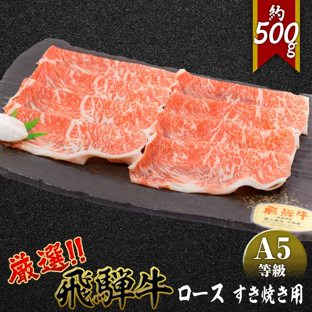 店主こだわり雌牛 飛騨牛A5等級　ロース　すき焼き用　約500g [No.040]