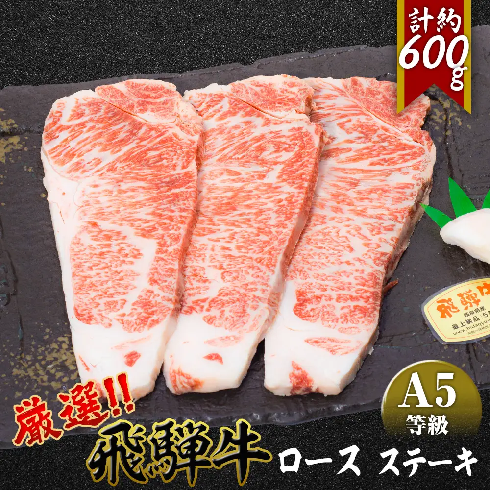 店主こだわり雌牛 飛騨牛A5等級　ロースステーキ　計約600g [No.068]