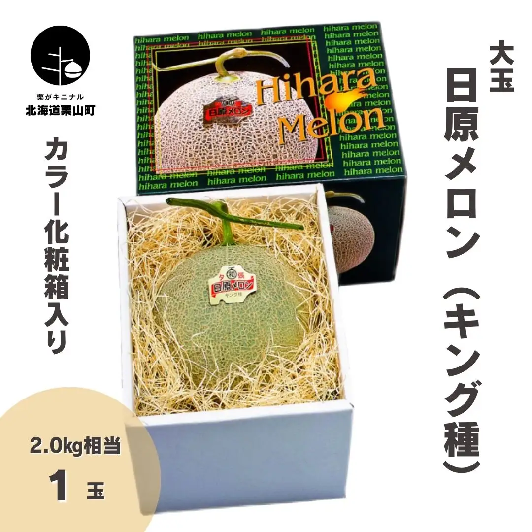 大玉「日原メロン（キング種）」（ 2.0kg相当×1玉 北海道産）カラー化粧箱入り