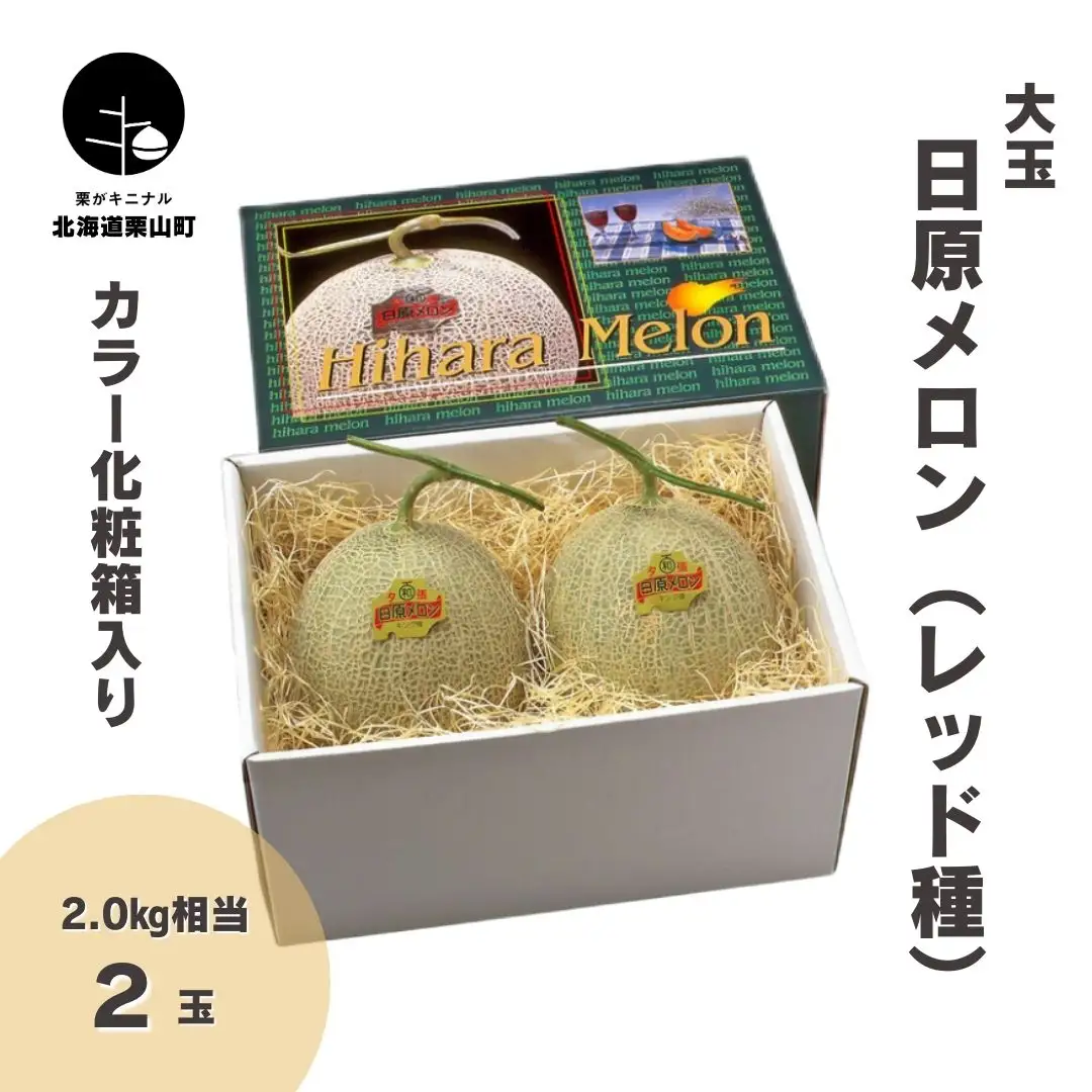 大玉「日原メロン（レッド種）」（2.0kg相当×2玉）カラー化粧箱入り