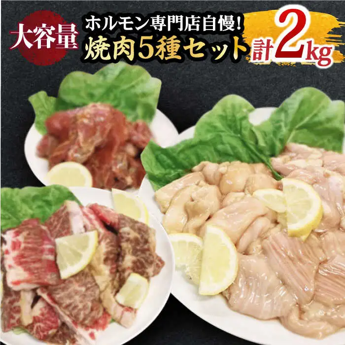 【味付】【大容量】ホルモン専門店の豪華！焼き肉5種セット計2kg（和牛ハラミ800g ／ 豚ハラミ・丸腸・小腸・シマ腸 各300g）【三田川ホルモン専門店】 [FAC016]