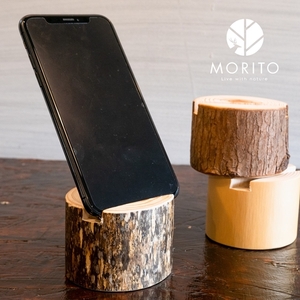 森の丸太スタンド 「SABI」 スマホスタンドとエコバッグセット／ヒノキ 錆丸太 ギフト カバー無し推奨 テレワーク 低炭素 間伐材 侘び寂 丸太仕上げ 天然素材 木製 おしゃれ MORITO 森庄銘木 奈良県 宇陀市 送料無料 ふるさと納税