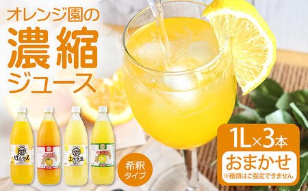 オレンジ園の濃縮ジュース 1L おまかせ3本入り 希釈用 【R00539】