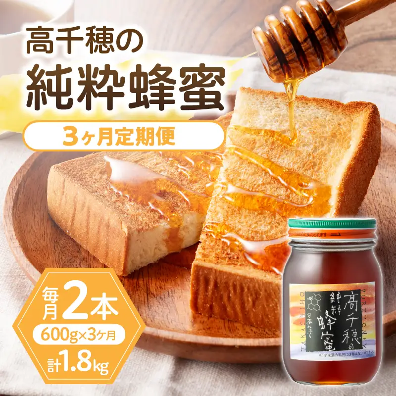 【3ヶ月定期便】日本みつばち 高千穂の純粋蜂蜜 300g×2本 セット 瓶 蜂蜜 はちみつ ハチミツ 百花蜜 自然蜜100% 調味料 定期便 定期 はちみつセット 瓶 贈答 贈り物 ギフト プレゼント おすそ分け 普段使い セット 高千穂産 国産 _Tk006-t018