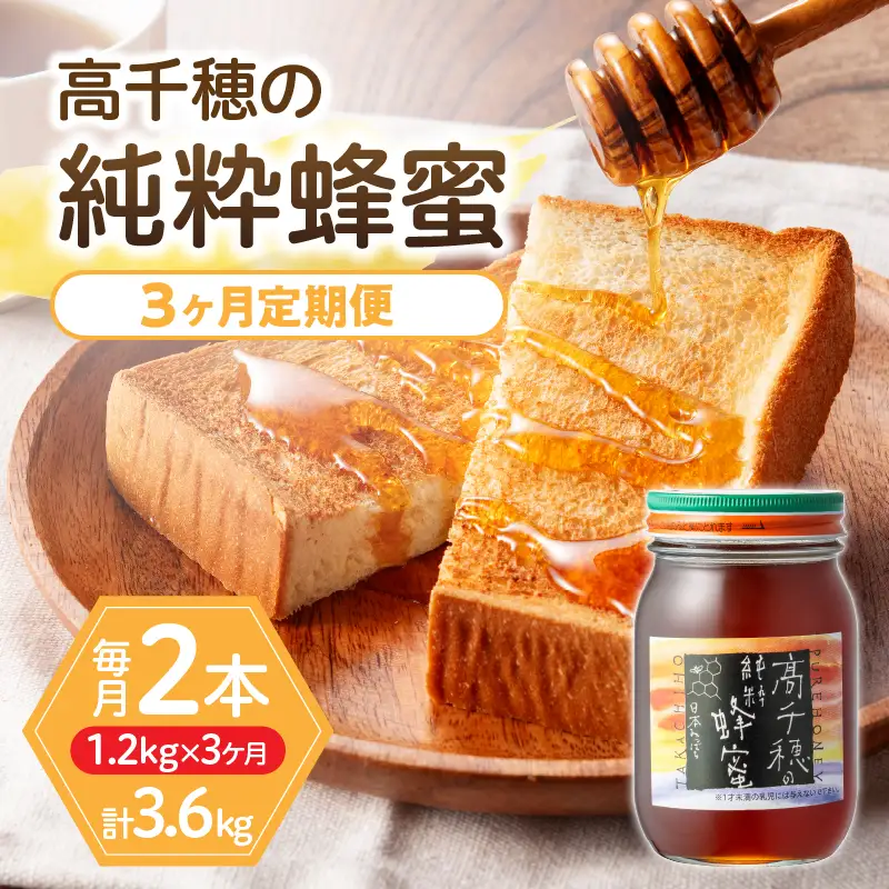 【3ヶ月定期便】日本みつばち 高千穂の純粋蜂蜜 600g×2本 セット 瓶 蜂蜜 はちみつ ハチミツ 百花蜜 自然蜜100% 調味料 定期 はちみつセット 瓶 贈答 贈り物 ギフト プレゼント おすそ分け 普段使い セット 高千穂産 国産 九州 _Tk006-t020