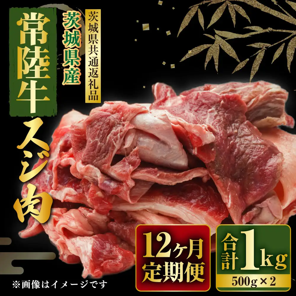 【定期便】常陸牛スジ肉1kg(500g×2) 12ヶ月連続お届け（茨城県共通返礼品） | 1kg 合計12kg 牛スジ肉 牛スジ スジ肉 スジ アウトドア お肉 牛肉 肉 常陸牛 国産 冷凍 おでん カレー 土手煮 煮込み 藤井商店 お取り寄せ 定期便 定期 12回 12ヶ月 1年 茨城県 守谷市