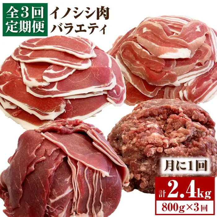≪脊振ジビエ≫イノシシ肉バラエティ3回定期便 総量2.4kg 猪 鍋 カレー 焼肉 BBQ 濃厚 さっぱり 小分け 新鮮 旨味【ブイマート・幸ちゃん】 [FAL056]