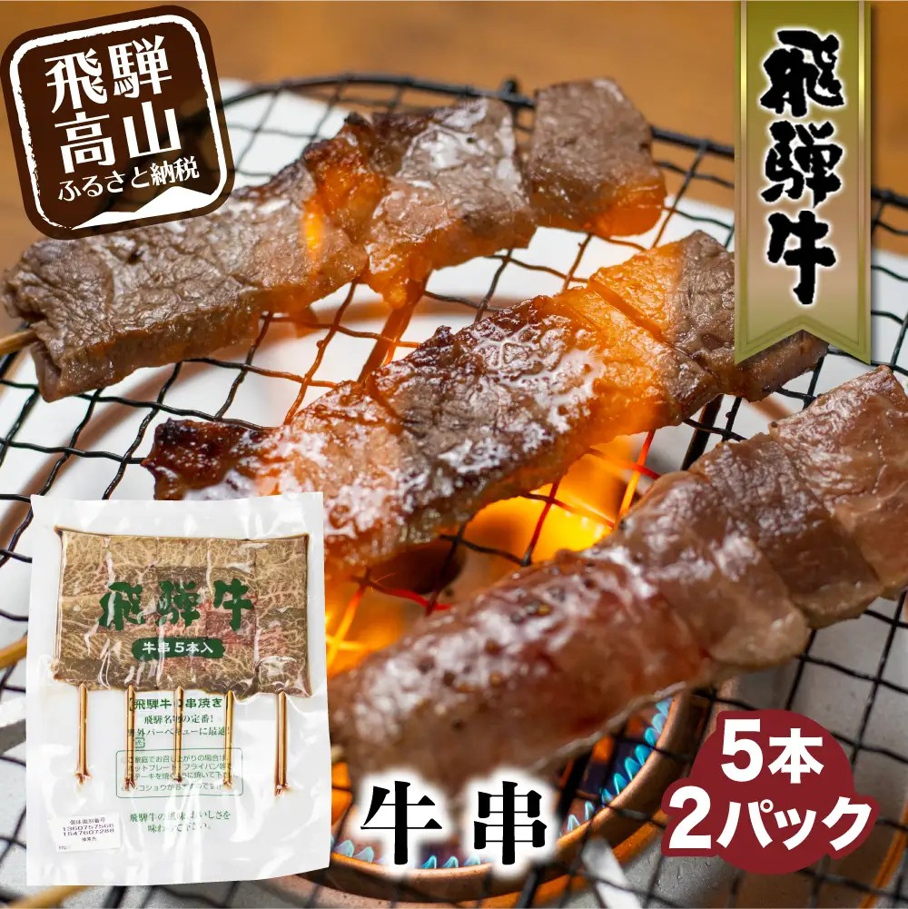 飛騨牛 牛串 5本入×2パック 冷凍 和牛 国産牛 黒毛和牛 串焼き       のし 熨斗 炭火焼き 飛騨牛のこもり FC008
