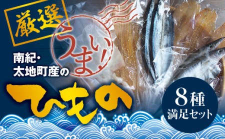 厳選干物 8種セット 創業80年！地元で愛される人気の干物 Gセット ( アジ開き×4枚、カマス開き×4枚、サンマ開き×4枚、タチウオみりん干し100g、マグロみりん干し100g、スルメ、フグみりん干し100g、イラギみりん干し100g) ひもの【sio106A】