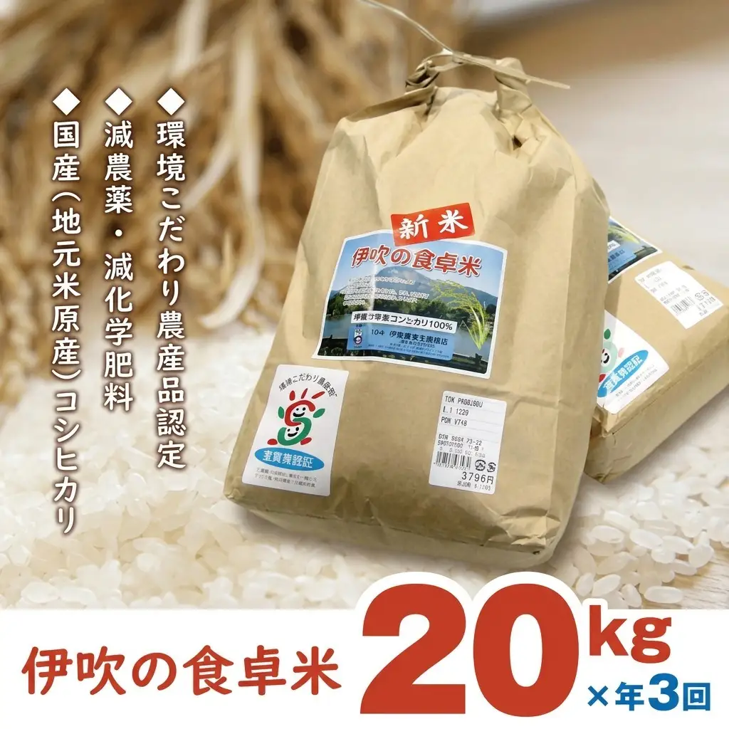 【令和6年産新米】伊吹の食卓米 20kg×3回お届け お米 コシヒカリ 
