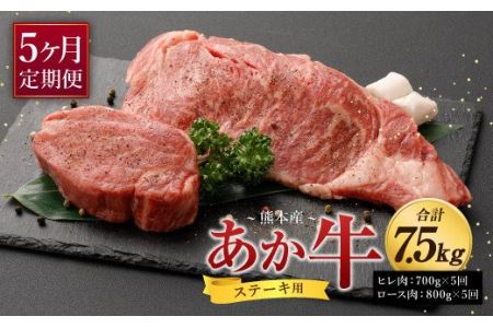 【定期便 5ヶ月】熊本産 あか牛 ステーキ ヒレ 700g ロース 800g