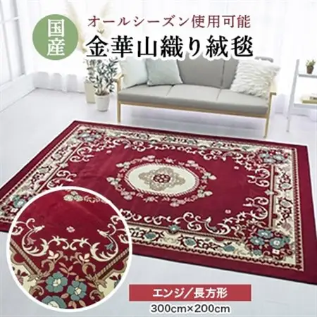 絨毯 ラグマット 長方形 300×200 洗える 厚手 カーペット プエブロ エンジ_雑貨・日用品  家具・インテリア _【1125213】