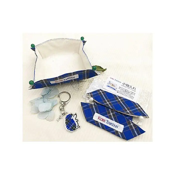 【神戸タータン】小物入れ2点とオリジナルはりねずみアクリルキーホルダー　緑セット