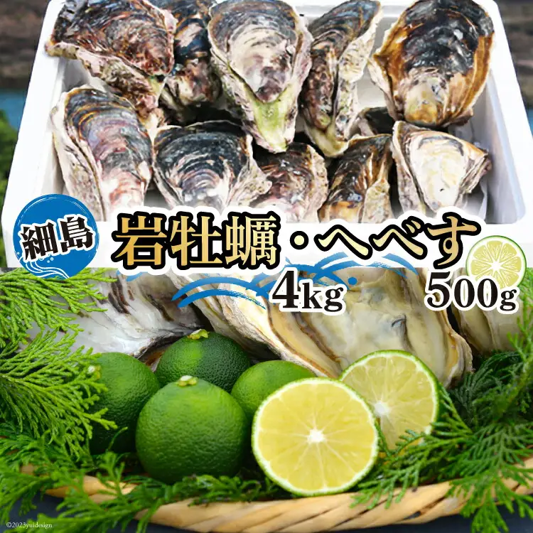 【期間限定発送】岩牡蠣 殻付き 細島 岩ガキ 約4kg 日向特産 へべす 500g セット