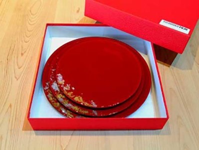 ロイヤルプレート 古代塗り金箔本朱(3枚セット）