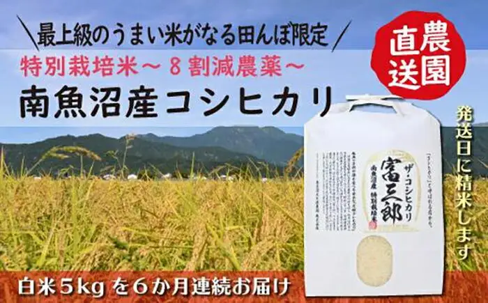 【令和8年新米】【６ヶ月定期便】 南魚沼産コシヒカリ　富三郎　 肥沃な大地と八海山の雪解け水が育んだ厳選米 　白米５ｋｇ全６回　|  コシヒカリ【2026年10月中旬より順次発送予定】