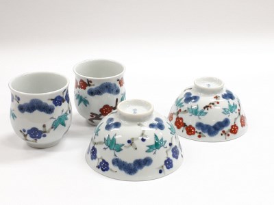 【伊万里焼】松竹梅柄 茶碗 湯呑 セット 032-H708