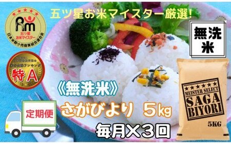 令和7年産 【定期便】《無洗米》さがびより 5kg×3回 999-B1060