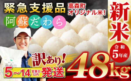 【令和5年産】【訳あり】阿蘇だわら48kg（5kg×6、6kg×3） 熊本県 高森町 オリジナル米 お米 米