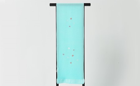 帯揚げ　水色に源氏香の刺繍 和装 民芸品 工芸品 伝統技術 篠原縫製