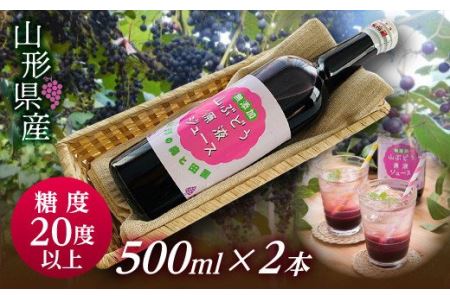 FYN9-343 【おいしい山形西川町】糖度20度以上！甘くフルーティーな山形県産山ぶどう原液ジュース 500ml×2本 ブドウ 100％ 飲料