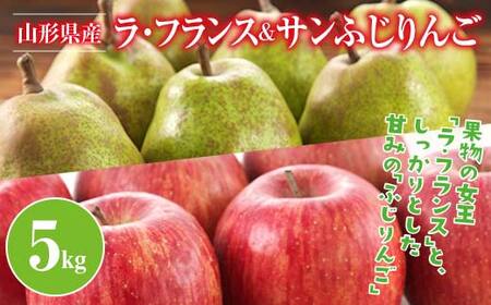 FYN9-384 ≪2026年先行予約≫山形県産 ラ・フランス サンふじりんご 詰合せ 5kg 2026年11月中旬から順次発送 洋梨 ラフランス 林檎 りんご リンゴ 秋果実 果物 くだもの フルーツ 食べ比べ 自宅用 家庭用 産地直送 山形県 西川町 月山