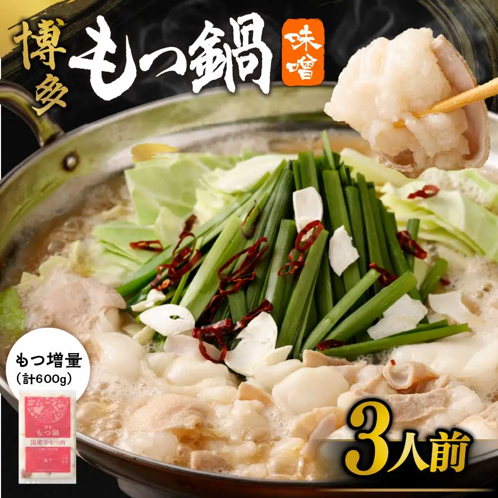 【一週間以内に発送】【国産もつ2倍 600g】博多もつ鍋 味噌味（3人前）セット【海千】_HA0587
