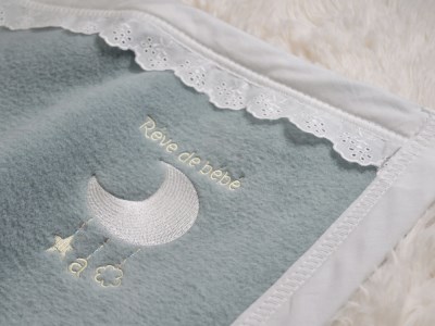 ベビー綿毛布 綿100% レース付刺繍入り アッシュグリーン | ベビーブランケット ベビーブランケット N mkm100 [2451]