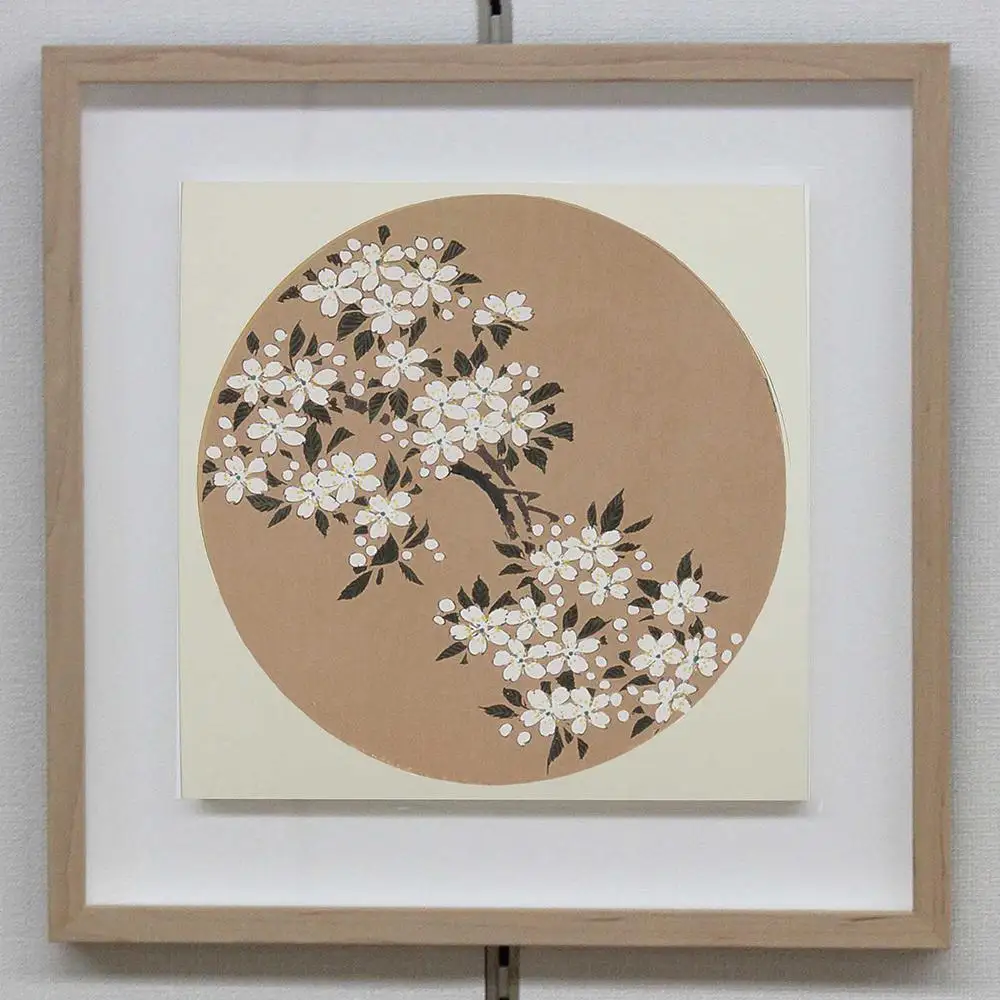 【芸艸堂】伊藤若冲 木版画　桜の花卉天井画パネル仕立て額装