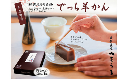 【先行予約】老舗和菓子店　福井県大野市冬の名物 でっち羊かん 厚サイズ（約500g）2本×1箱【11月より順次発送】