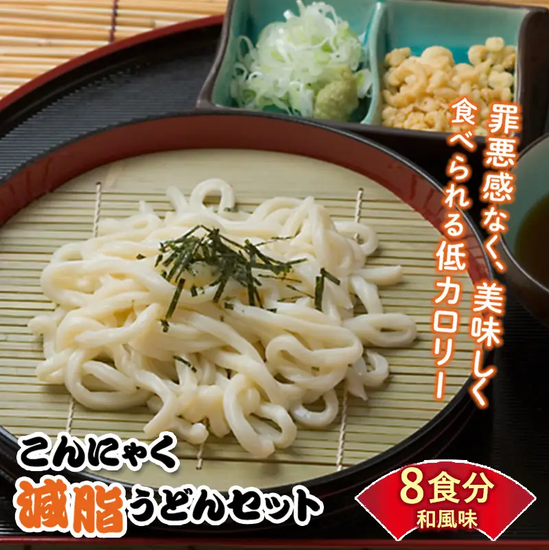 こんにゃく配合で食物繊維たっぷり＆低カロリー！ストレスなく食事制限！ こんにゃく減脂(ヘルシー)うどんセット 8食分 ダイエット こんにゃく 蒟蒻 美肌 糖質制限 ローカロリー 置き換えダイエット 糖質カット F21K-163