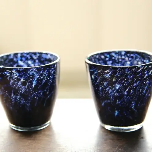 【琉球ガラス工房 硝子家すずめ】星降る夜＜ペア＞ 〇 伝統工芸品 綺麗 かっこいい シック ガラスコップ セット商品 お祝い プレゼント 夜空 宇宙 沖縄 読谷村 手作り