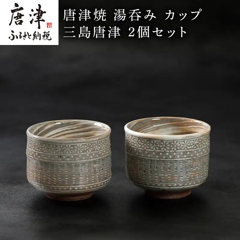 唐津焼 鏡山窯 湯呑み カップ 三島唐津 2個セット