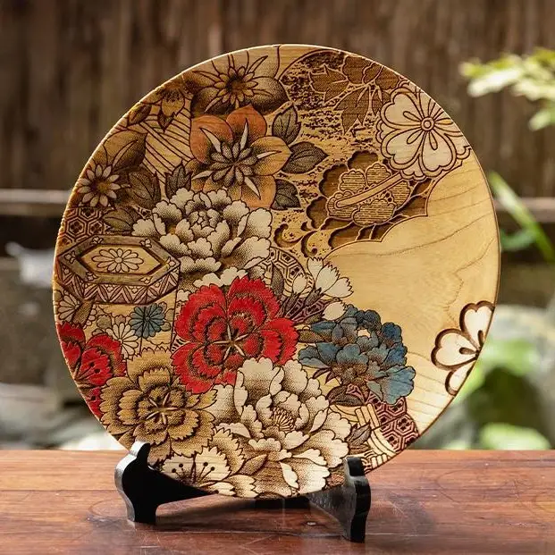 【三彩工房】京友禅模様彫刻皿（9寸）