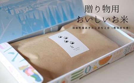 令和7年産 新米 羽後町産 あきたこまち 無洗米「お米の贈り物」300g（2合） パッケージ入り [ 米 お米 ごはん 美味しい 国産米 ] 