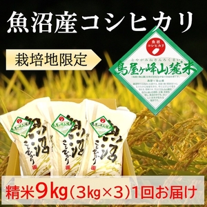 令和7年産 魚沼コシヒカリ 鳥屋ヶ峰山麓米(精米)９kg(3kg×3) お米 