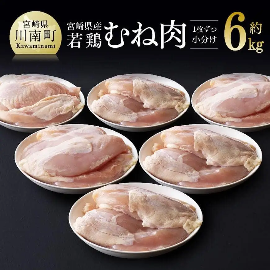 鶏肉 宮崎県産若鶏むね肉約6kg（1枚ずつ小分け） 国産