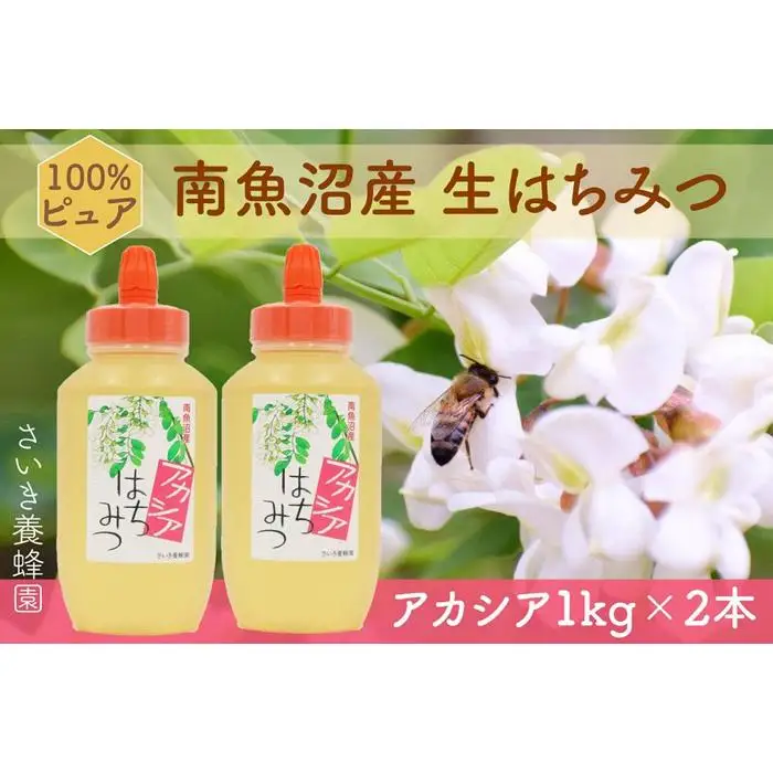 さいき養蜂園　非加熱蜂蜜　アカシア１Kg×２本【ハチミツ 蜂蜜 ハニー 非加熱 セット あかしあ 1kg 健康食品 国産 保存 備蓄 防災 非常食 常温】