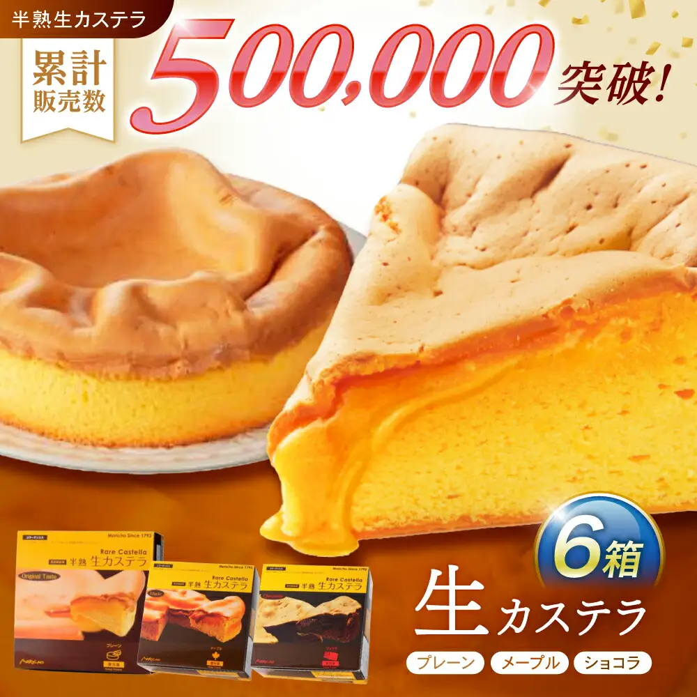 半熟生カステラ3個(プレーン・メープル・ショコラ)×2セット / カステラ かすてら 卵 人気 長崎 / 諫早市 / 株式会社菓秀苑森長 [AHAG007]