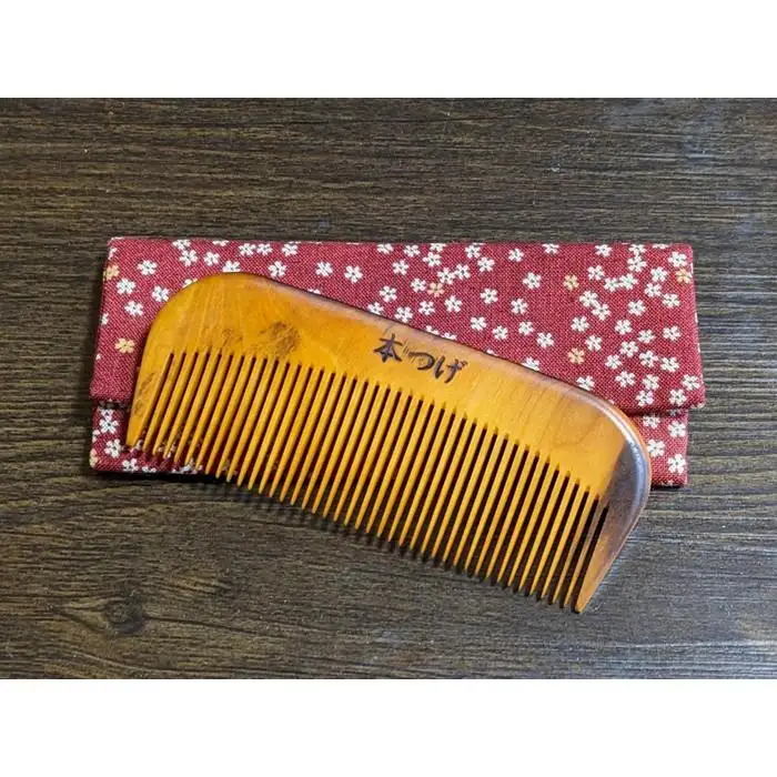 つげ櫛の櫛留商店　本つげ材すす櫛（中歯）袋付　※約９．８cm