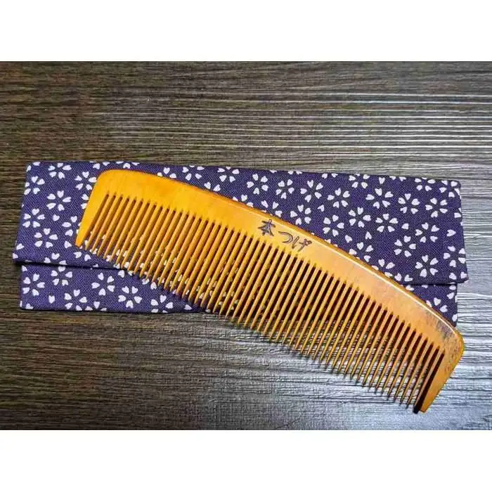 つげ櫛の櫛留商店　本つげ材とき櫛（中歯）袋付　※約１３cm